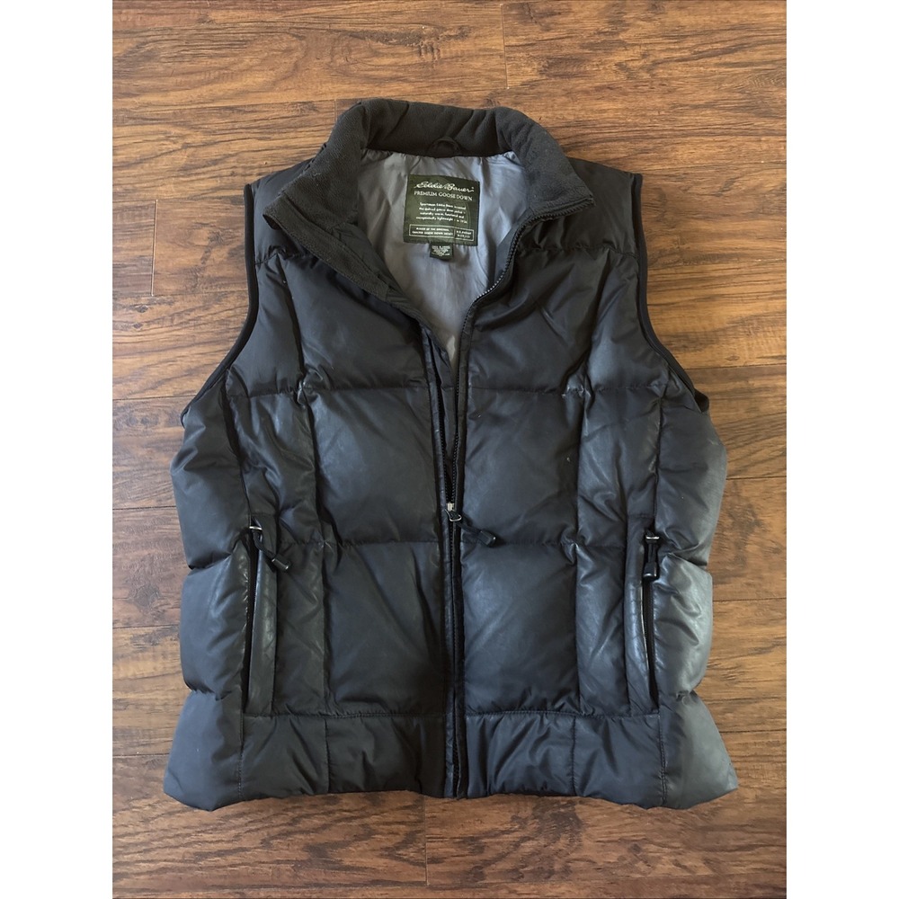 Eddie Bauer Premium Goose Down Full Zip Puffer Vest Black Men Size XL READ